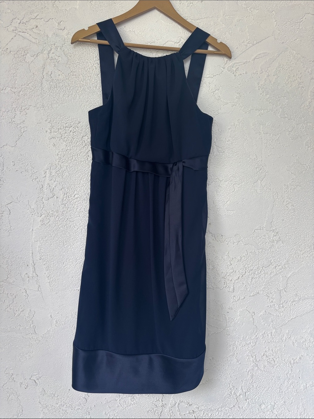 After Six Navy Sleeveless Halter Midi Dress with Satin Trim